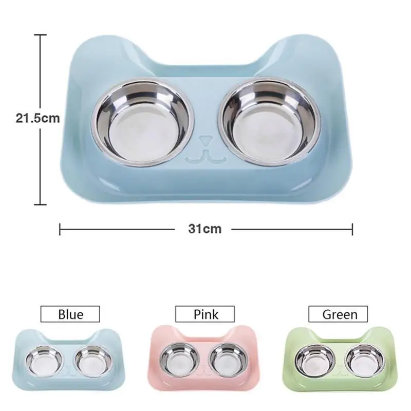 2 in 1 Pet Bowl Set Double Bowls Stainless Steel Non-Slip Dog Cat Bowl Pet Water Food Feeder Pet Feeding Supplies For Cats Dog