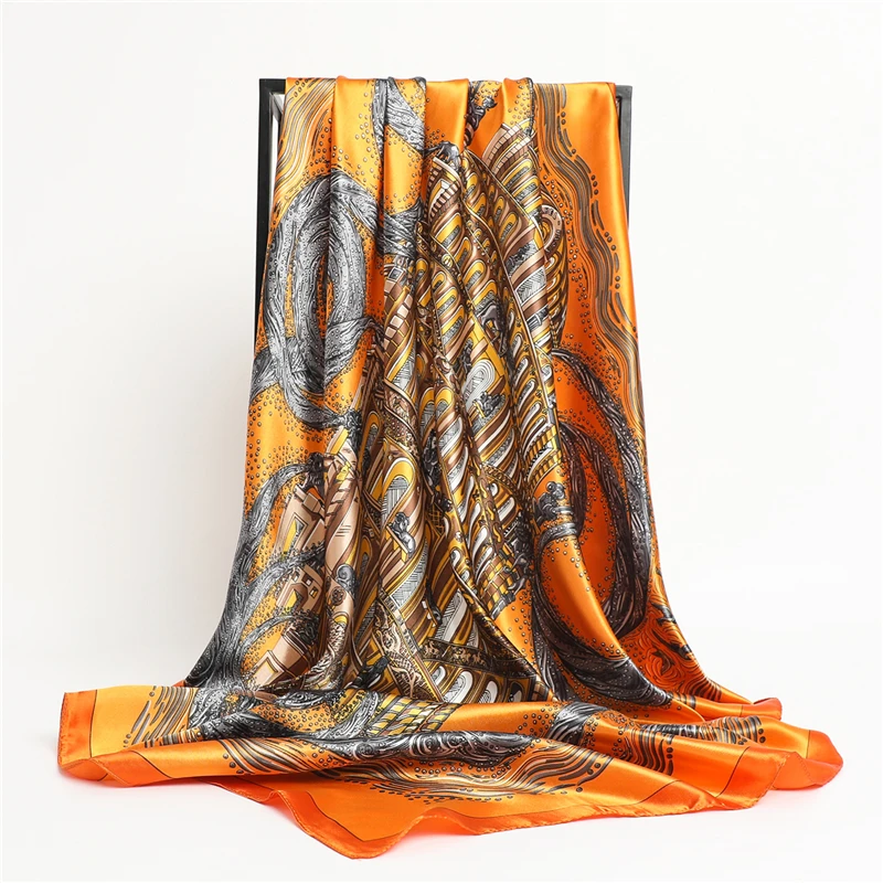 

Women Brand 90*90cm Silk Satin Square Scarf Fashion Hair Kerchief Hand Waist Band Bandana Summer Shawl Wrap Foulard Dress