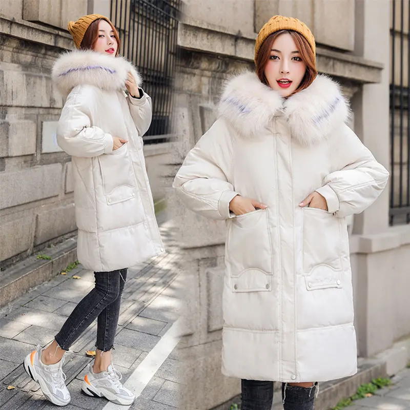 Длинное женское меховое пальто оверсайз с капюшоном зимнее пуховое Толстая