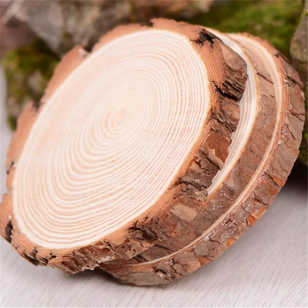

5pcs Unfinished Natural Round Wood Slices Circles With Tree Bark Log Discs