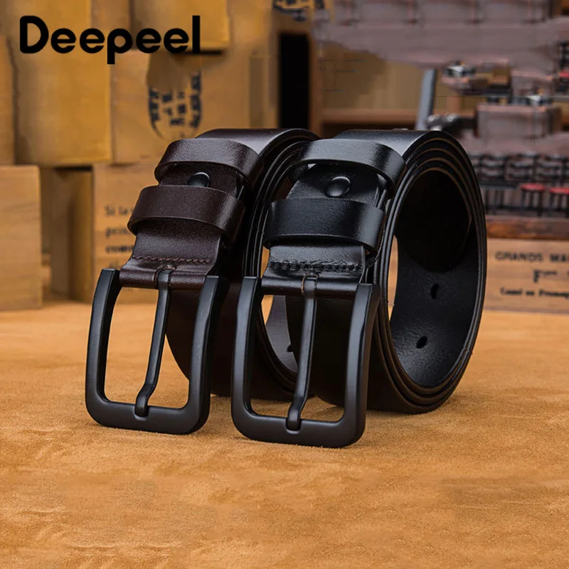 

Deepeel 3.8X105-160cm Luxury Quality Designer Belt Mens Formal Black Pin Buckles First Layer Cowhide Belts Suit Accessory Gift