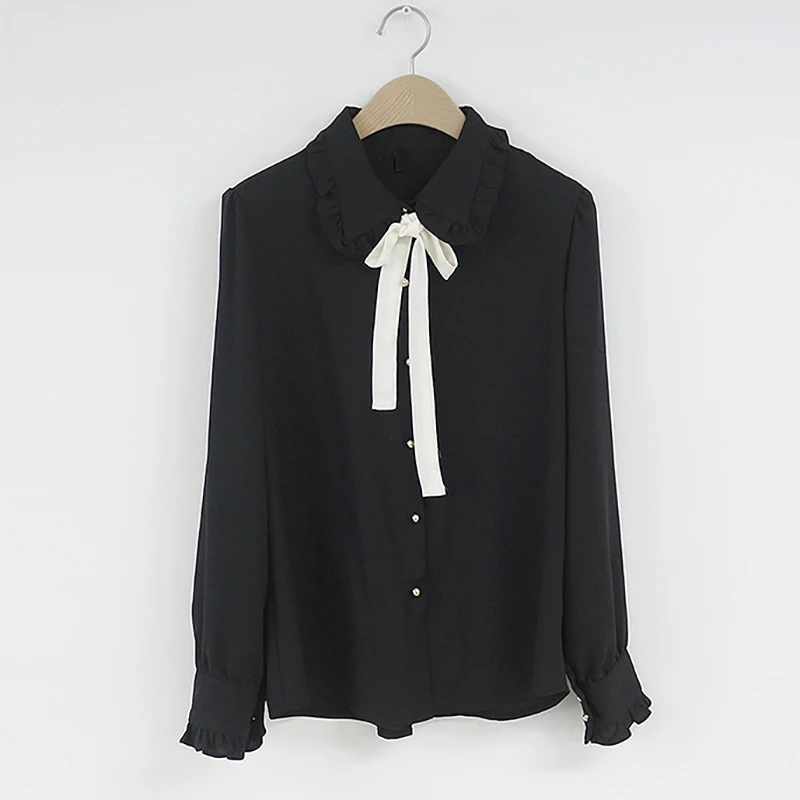 

New Embroidery Blouses Butterfly Sleeve Casual White Shirt Femme Bow Shirts Woman Long Sleeve Button Chiffon Blouse Women 2021