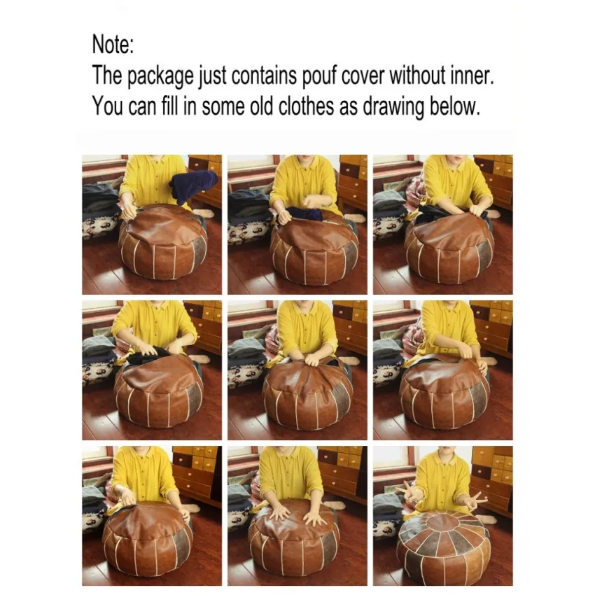 Декоративный марокканский пуфик из искусственной кожи PU Craft Hassock Ottoman Footstool Round & Large 50*50*25cm Unstuffed Cushion Pillow СКИДКА.