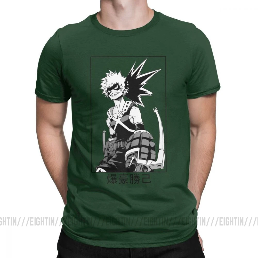 Мужская футболка с надписью «Katsuki Bakugo», футболка с надписью «My Hero Academy», новинка, топы с короткими рукавами и круглым вырезом, хлопковые футболки размера плюс - Цвет: Forest Green