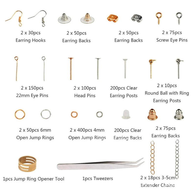 

Earring Making Supplies Kit 2418pcs Earring Repair Parts Earring Hooks Backs Jump Rings Earrings Studs Jewelry Making
