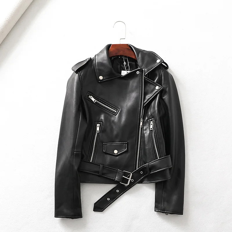 

New Autumn PU Leather Jackets Women Zipper Jacket With Belt Casual Black Short Overcoat High Street Female Faux Leather Jackets