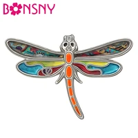 bonsny enamel alloy metal floral beautiful dragonfly brooches insect pins gifts fashion jewelry for women girls accessories