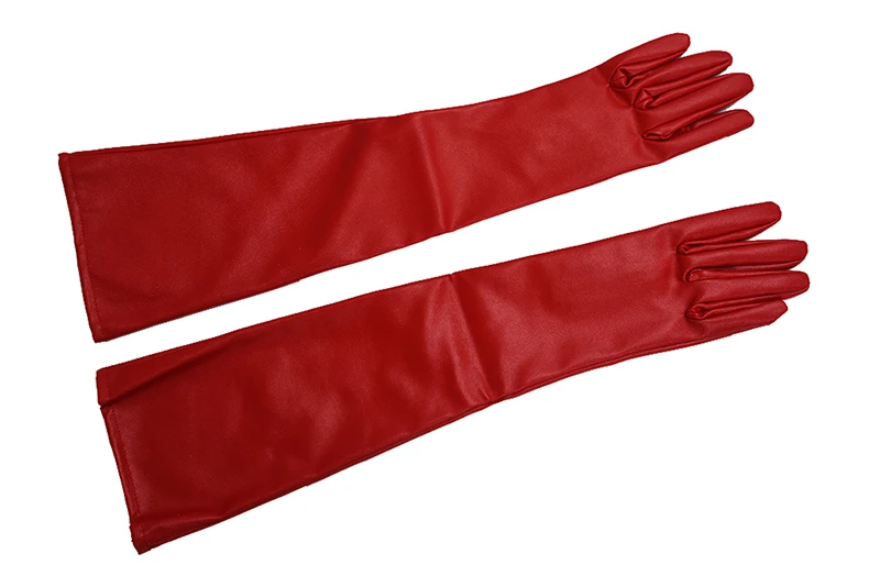 

Pair of Stylish Red Solid Color PU Leather Long Gloves For Women