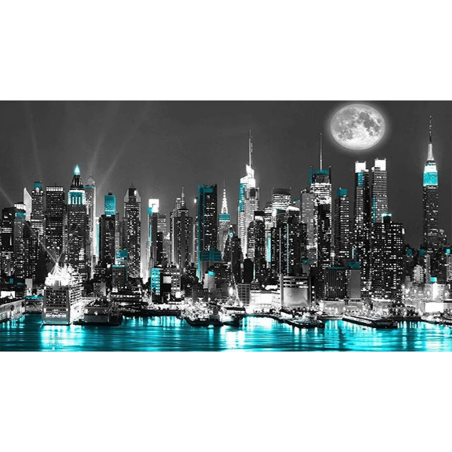 Большая 5D алмазная живопись Нью Йорк черная ночная городская пейзаж украшение