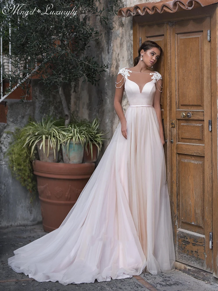 

Luxury Bohemian Tulle Wedding Dress Vestidos De Novia Ball Gown for Bride 2021 Sexy Engagement Brilliant A-Line Wedding Dresses