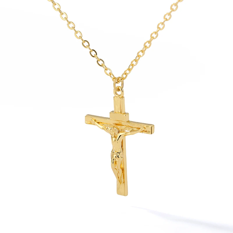 Stainless Steel Gold Color Cross Chain Man Necklace for Women Hip Hop Accessory Fashion Jesus Christ Cross Pendant Necklace images - 6