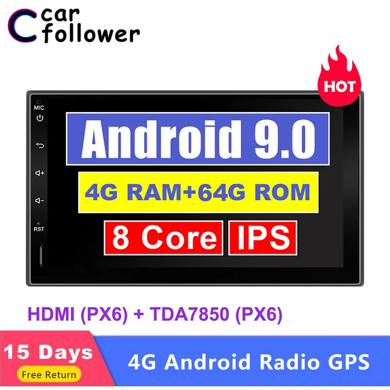 Автомобильный мультимедийный плеер Android 9 0 8 ядер 4 Гб + 64 ГБ 1 Din 7 дюймов