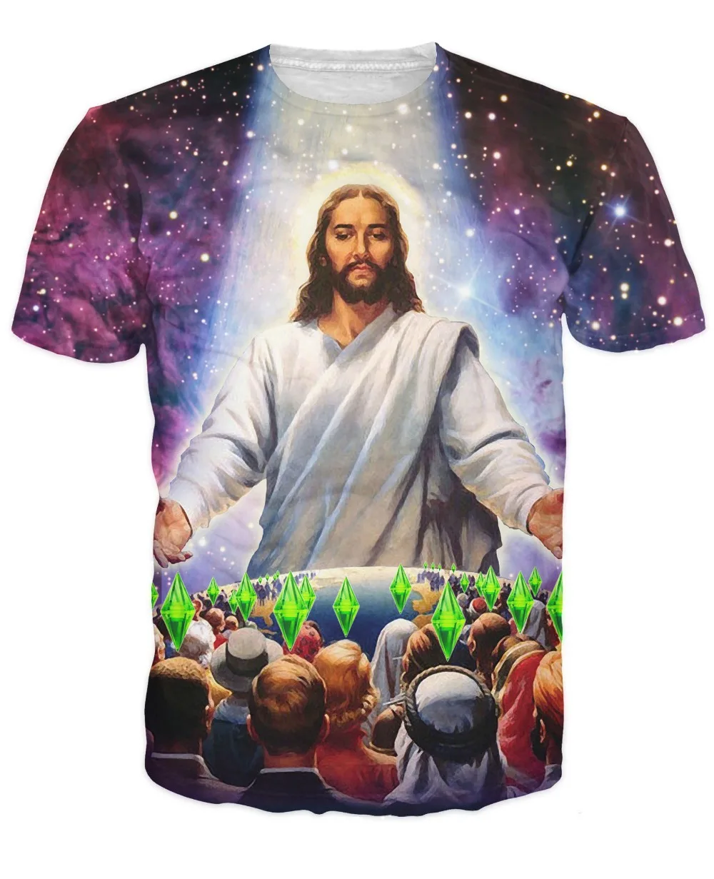 

Jesus Died For Your Sims T-Shirt Summer Style Galaxy Tops Unisex Women Men Sexy Fashion Clothing T Shirt Tee