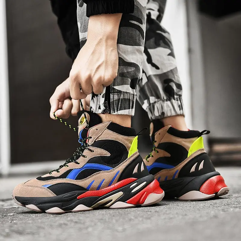 

High-top Rubber Sole Men's Sports Shoes Mens Running Sneakers Sport Man Brand Men Running Shoes Brown Deporte Sneackers D-810