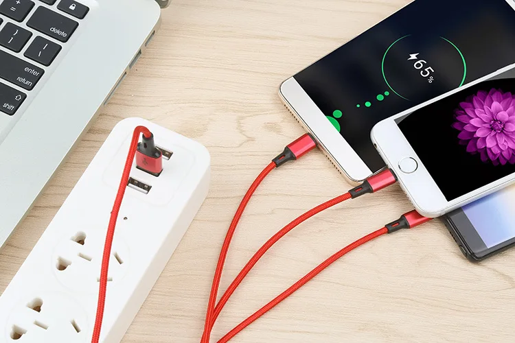 3 в 1 USB для iPhone6 7/Android/type C Micro 1,2 м кабель Универсальный 2.4A Быстрая зарядка для мобильных телефонов кабели для зарядки 8 pin быстрый