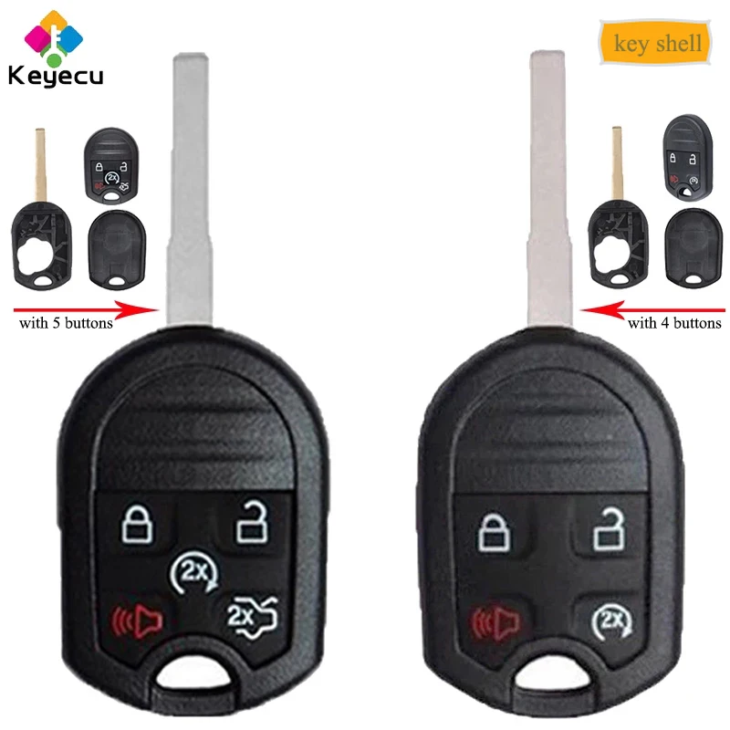 Запасной чехол KEYECU для дистанционного ключа с 4/ 5 кнопками и лезвием HU101 Ford Fiesta FCC