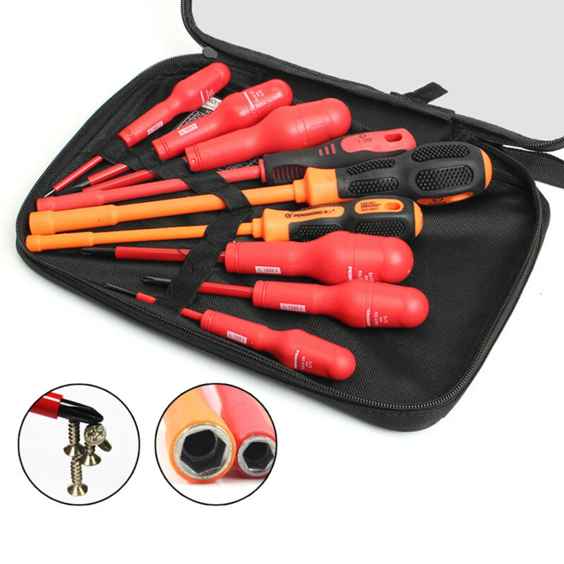 9 шт. изолированная отвертка 1000 в VDE с крестообразной шлицей и муфтой сумкой для