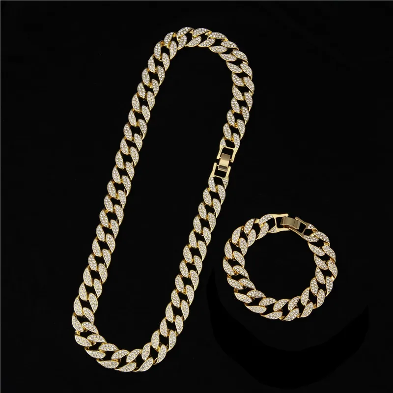 Bling Iced Out кубинское звено браслет ожерелье Мужская мода персонализированные перо подарок колье из горного хрусталя Набор хип хоп ювелирные изделия