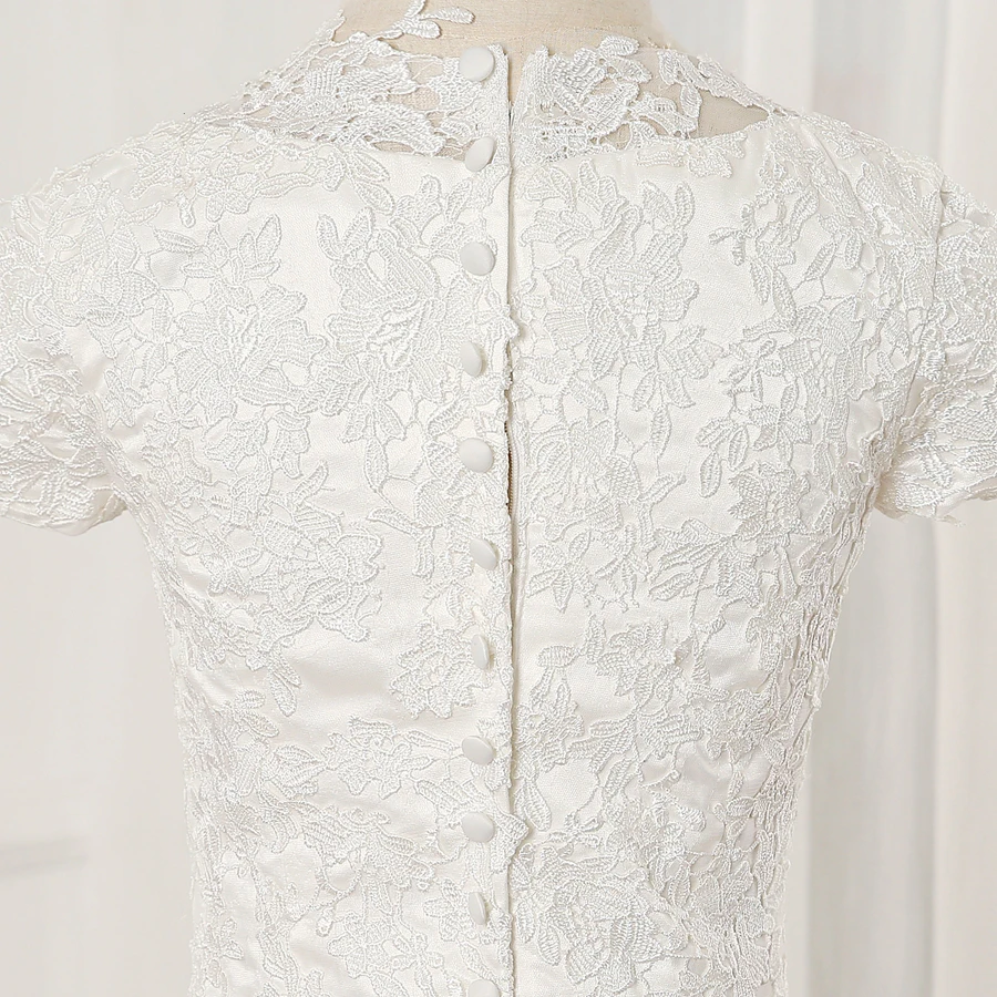 

Jiayigong Real Photo Short Sleeves Mermaid Wedding Dresses Vestidos De Novia O-neck Applique Long Lace Wedding Gowns