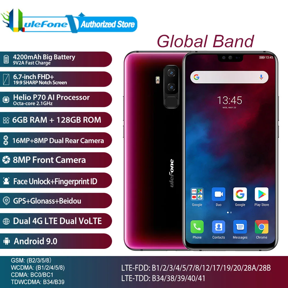 GPS Glonass Beidou глобальная версия Ulefone T2 распознавание лица Распознавание отпечатков