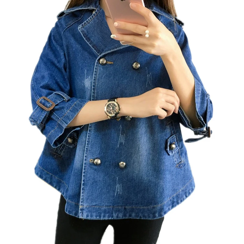 Женская джинсовая ветровка двубортный Свободный плащ в ковбойском стиле
