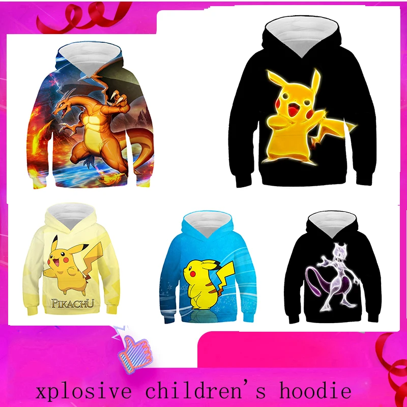 

2021 new children's kawaii anime pokemon 3D printing autumn hoodie boys and girls 4-14 years old cartoon casual hoodie clothing