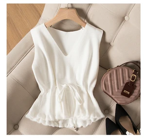 Женский кашемировый пуловер с v-образным вырезом, трикотажный однотонный черный жилет без рукавов, Повседневный свитер в Корейском стиле, весна-осень 2020