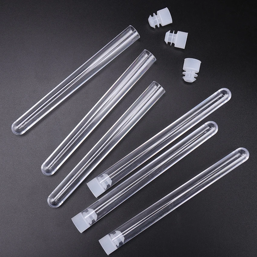 

10PCS Transparent Laboratory Vials Sample Clear Plastic Test Tube Round Bottom School Lab Supplies 15x150mm