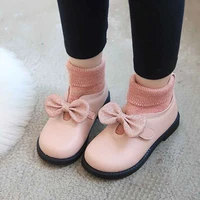 spring winter casual flat socks boots princess leather dress shoes black chaussure fille toddler baby kids bow knot ankle boots