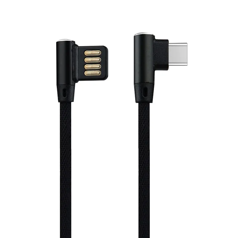 Плетеный 90 градусов под прямым углом type C/IOS/Micro USB кабель для быстрой синхронизации данных для iPhone Samsung Galaxy Note 10 Plus J5 J7 - Цвет: Черный