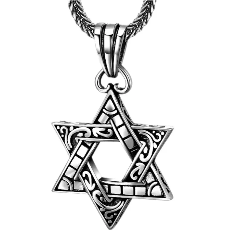 

BOCAI New Pure S925 Sterling Silver Jewelry Retro Punk Hexagram Fashion Trendy Exquisite Personality Men And Women Pendants