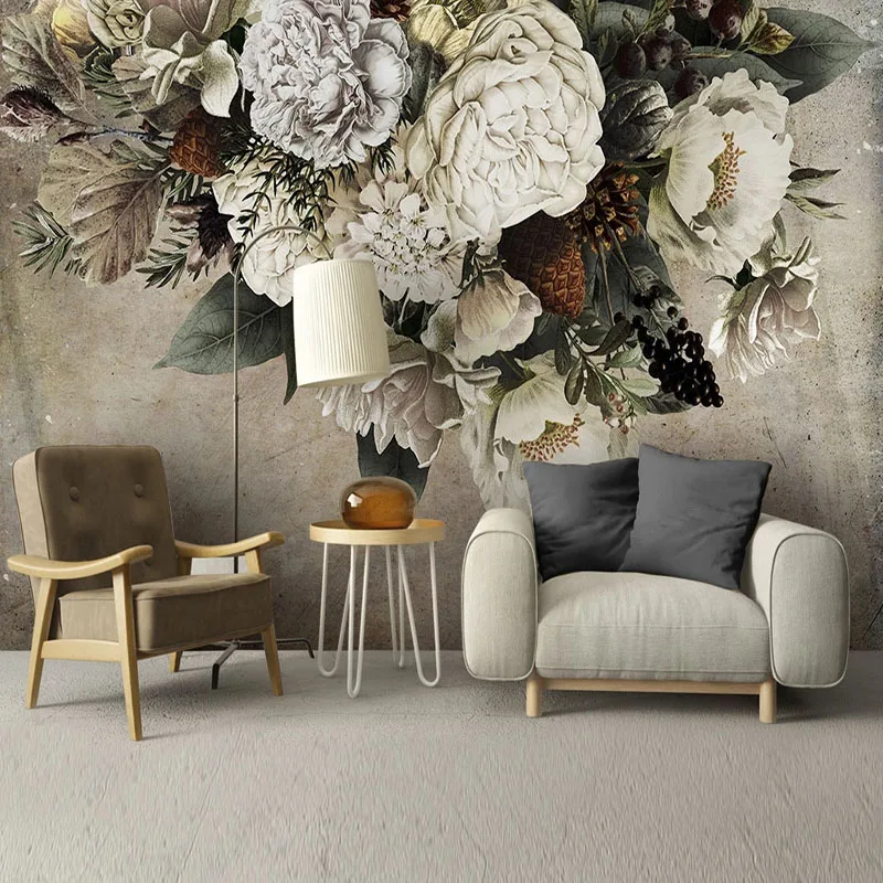 

European Style Retro Wallpaper 3D Hand Painted Flowers Murals Living Room Bedroom Study Home Decor Background Wall Decor Fresco