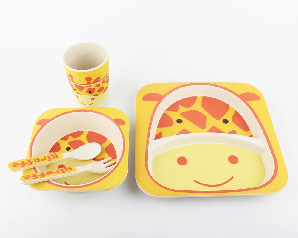 Милый набор посуды с жирафом из мультфильма для детей посуда бамбукового волокна