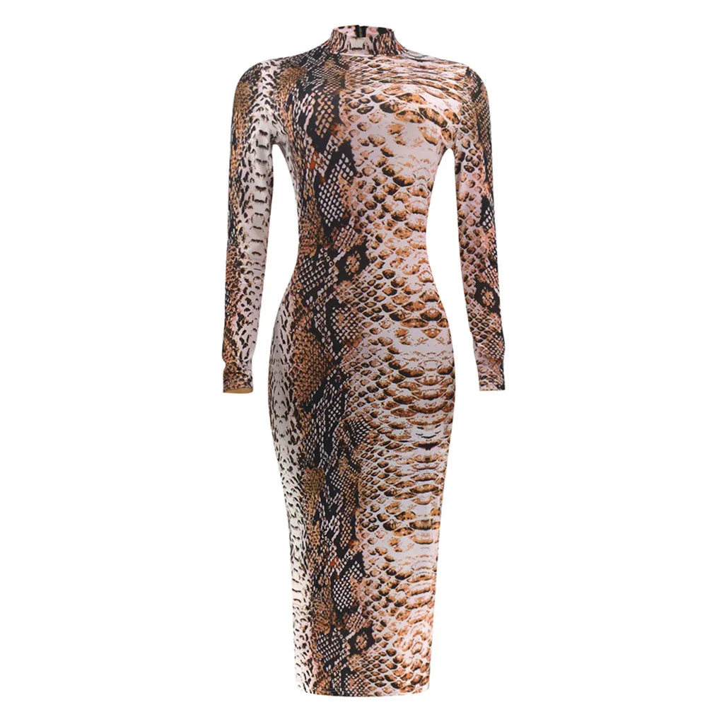 Женское весеннее платье Womail женские платья до щиколотки со змеиным принтом