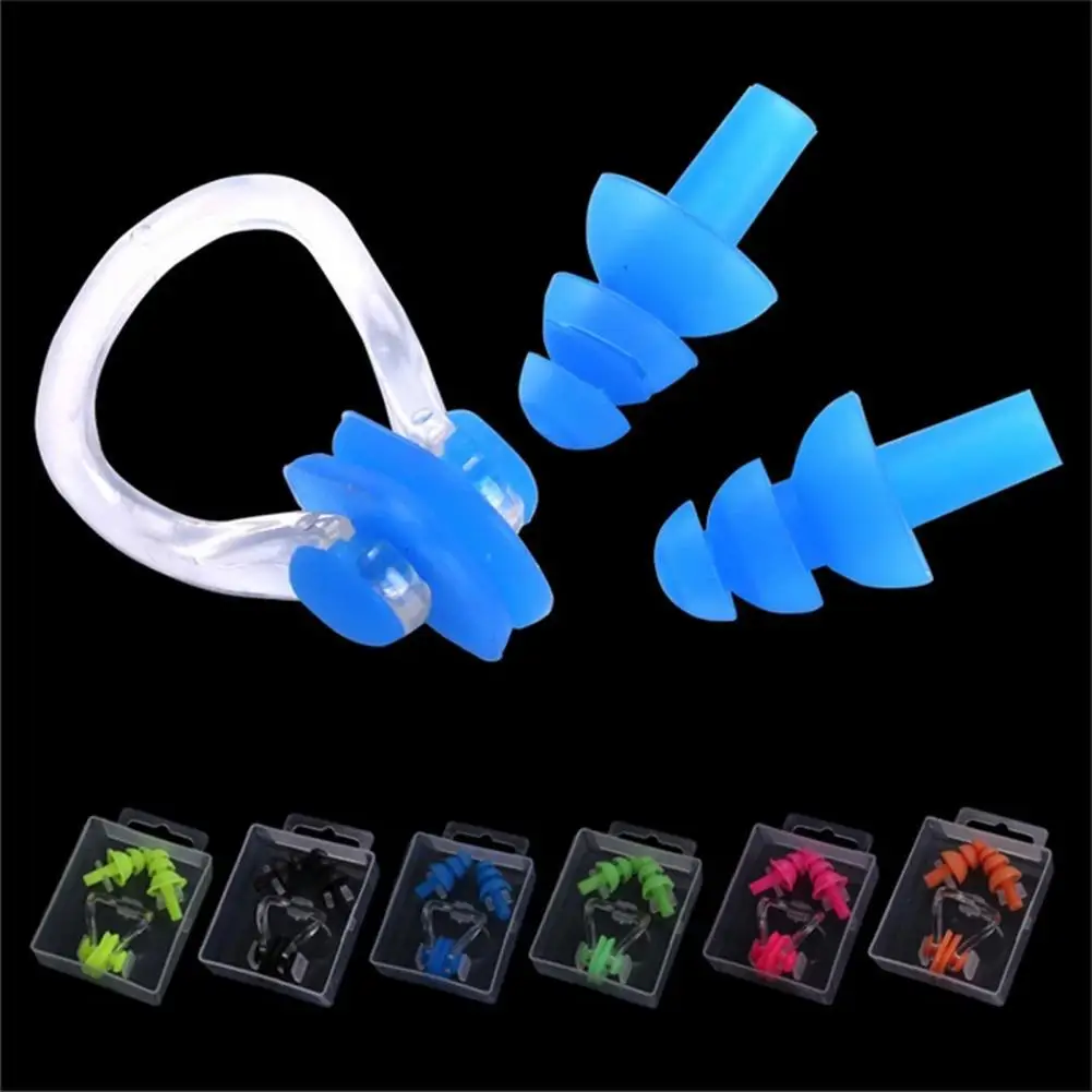 

1 set Waterproof Silicone Swimming Ear Plugs Nose Clip Set Box Packed Earplug For Surfing Diving and Learning Swimming