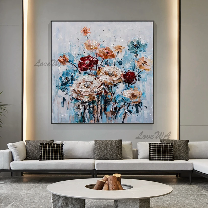 

Handmade Wall Art Decoration Modern Painted Picture Of Flowers Wall Art Frameless Painting Canvas Custom Artwork