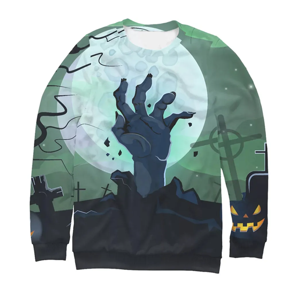 Hsu 828 Hot Sales Big Promotion Women Halloween Skull 3D Print Party Long Sleeve Pullover O-Neck Sweatshirt for Ladies Gif | Женская