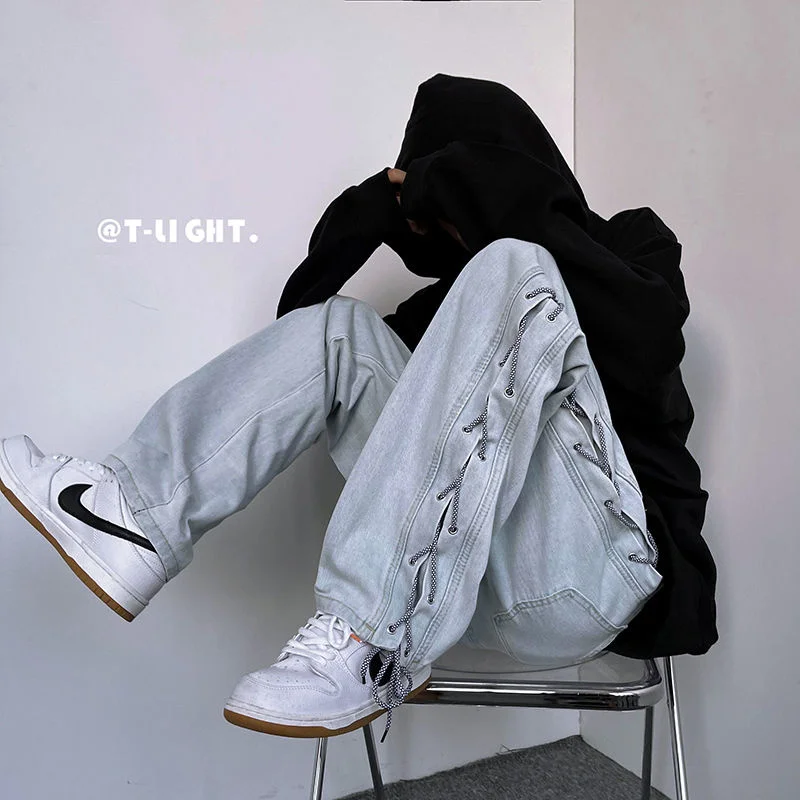 

Design Jeans for Men Winter Casual Hiphop Streetwear Pants Oversize Straight Wide-leg Trousers Loose Denim Old School Pant Trend