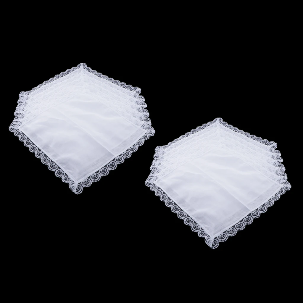 

10x Cotton Hanky DIY Blank Handkerchief White Hankie Kerchief Lace Edge