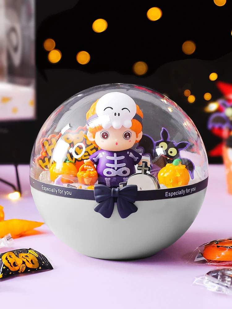 

Halloween Party Decoration Supplies Cake Topper Packaging Candy Pumpkin Doll Ornament Holding Bucket Gray Bottom Mousse Ball