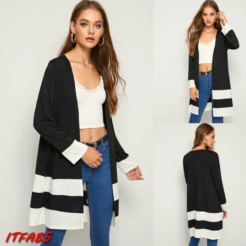 Женские топы с открытым передом черный кардиган OL для девушек длинным рукавом