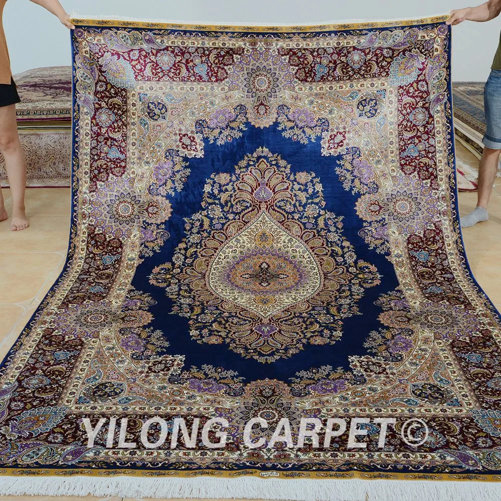 

Yilong 6'x9' Hand Knotted Persian Carpets Floral Blue Silk Rug (YWX083A6x9)