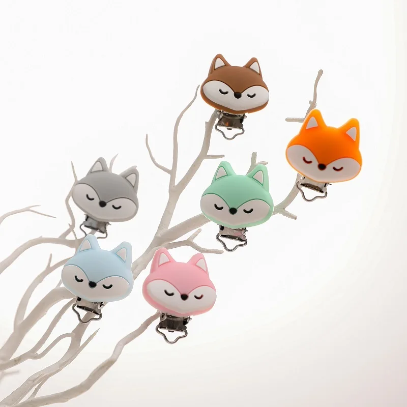 

3pcs Baby Silicone Pacifier Clip Fox Shape Baby Teether Teething Necklace Stainless Pacifier Chain Clips Baby Food Grade Clips