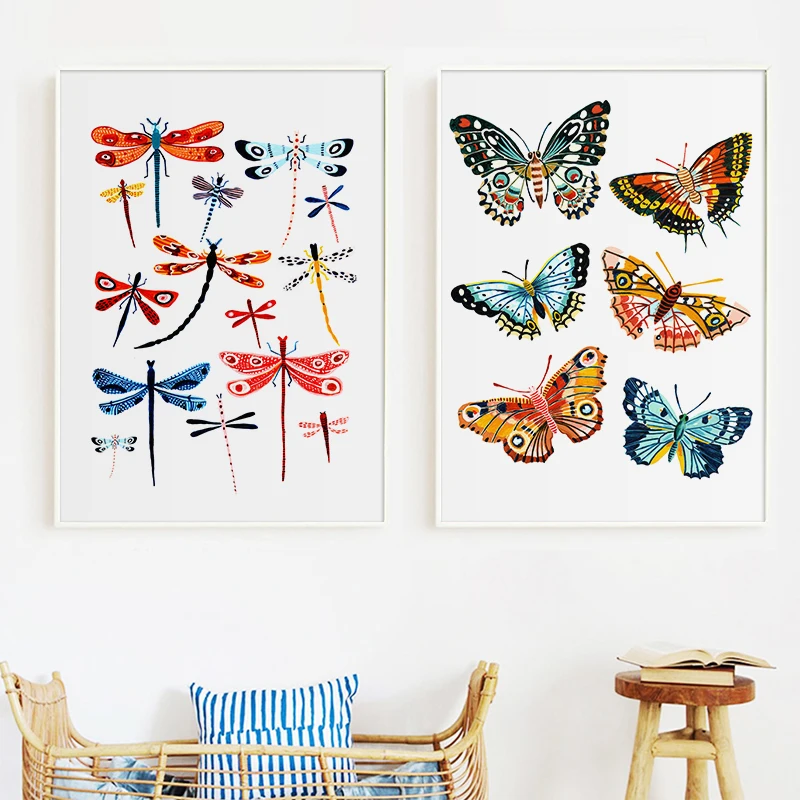 

Wall Art Canvas Painting Butterfly Dragonfly Insect Art Prints Nordic Posters Prints Wall Pictures Baby Kids Nursery Room Decor