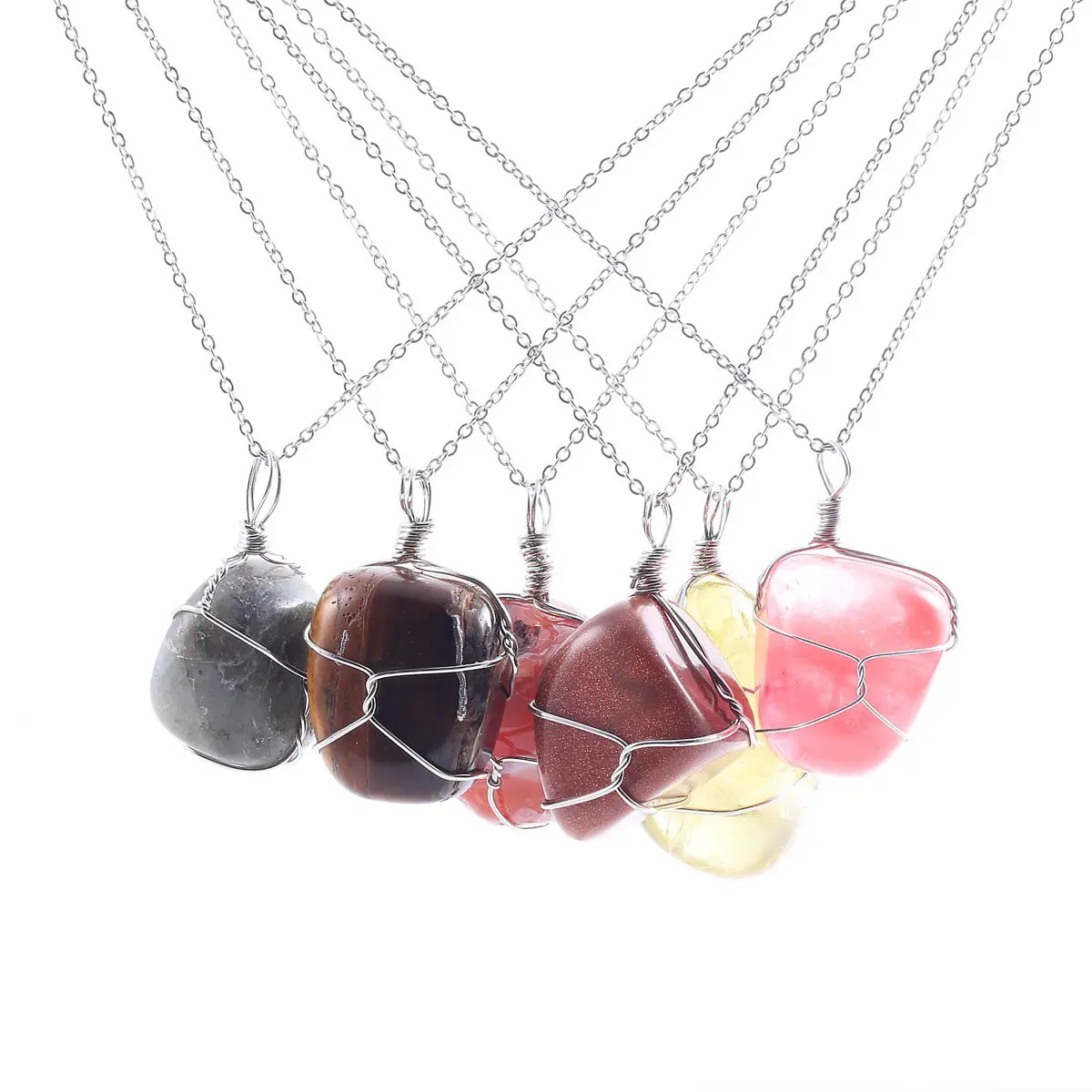 

Fashion Topaz Rose Quartz Citrine Agate Necklace Natural Semi-Precious Stone Winding Pendant Necklace for Ms Charm Jewelry Gifts