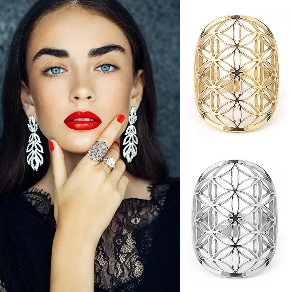 Кольцо с цветком жизни Серебряное и Золотое кольцо отверстиями регулируемое из