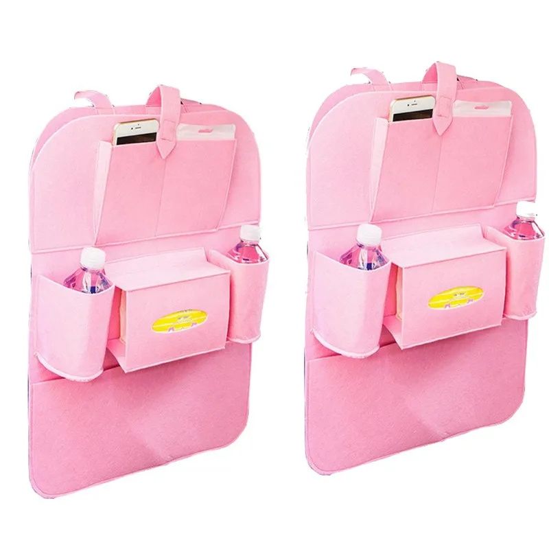 2PC Pink Сумка для хранения автомобиля универсальный органайзер на заднее сиденье коробка войлочные чехлы держатель для заднего кресла мульти-контейнер с карманами укладка Tidying Стайлинг - Название цвета: 2PC Pink
