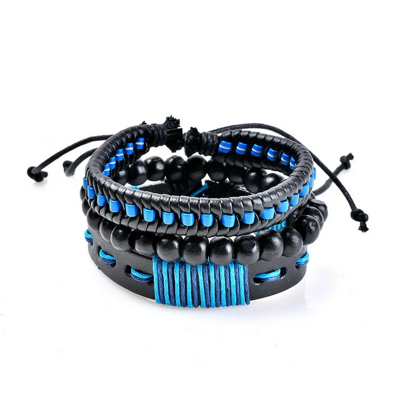 1 комплект Многослойный кожаный браслет мужские ювелирные изделия Boho Рок Браслеты из дерева для женщин винтажные браслеты и браслеты - Окраска металла: X