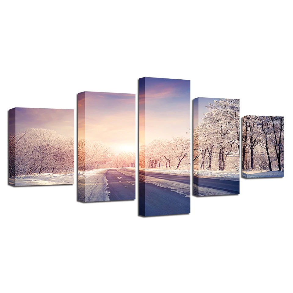 

Modern Prints Wall Art 5 Pieces Highway Forest River Sunshine Landscape Painting Decor Living Room Poster Modular Canvas Picture
