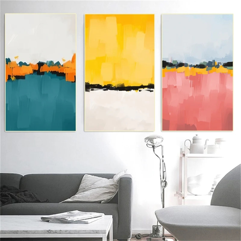 Абстрактные разноцветные синие и желтые картины на холсте настенные постеры для